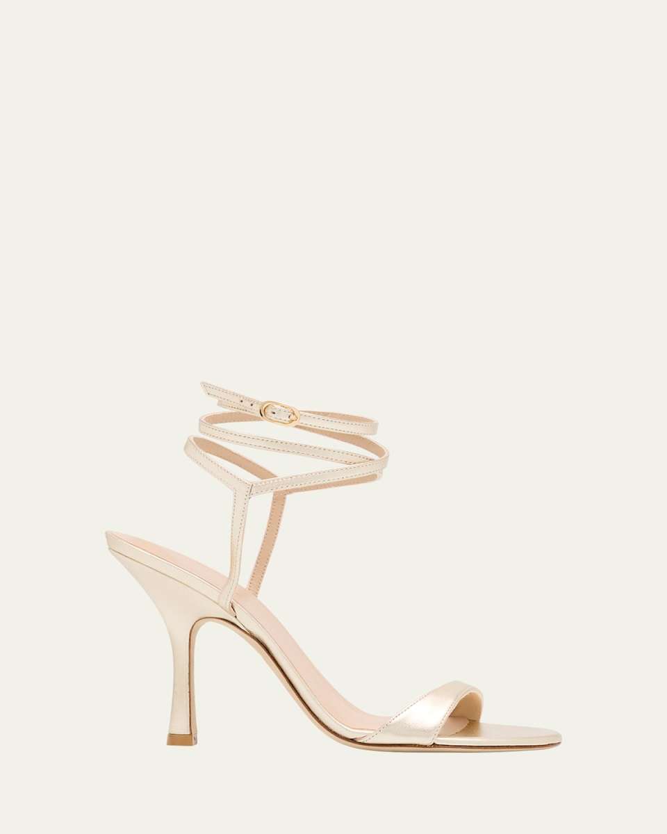 Nudist Metallic Leather Stiletto Wrap Sandals
